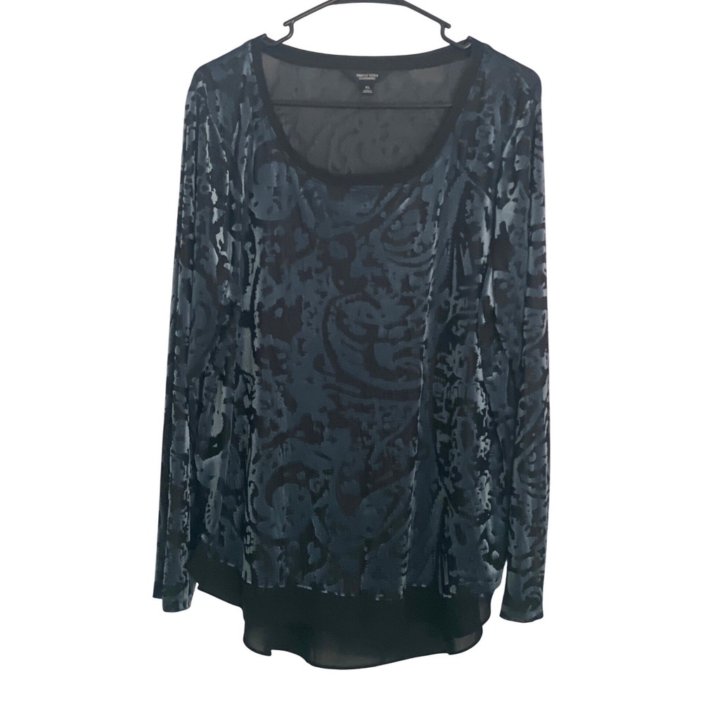 Simply Vera‎ Vera Wang Womens Sheer Velvet Burnout Blouse XL Whimsigoth Gothic